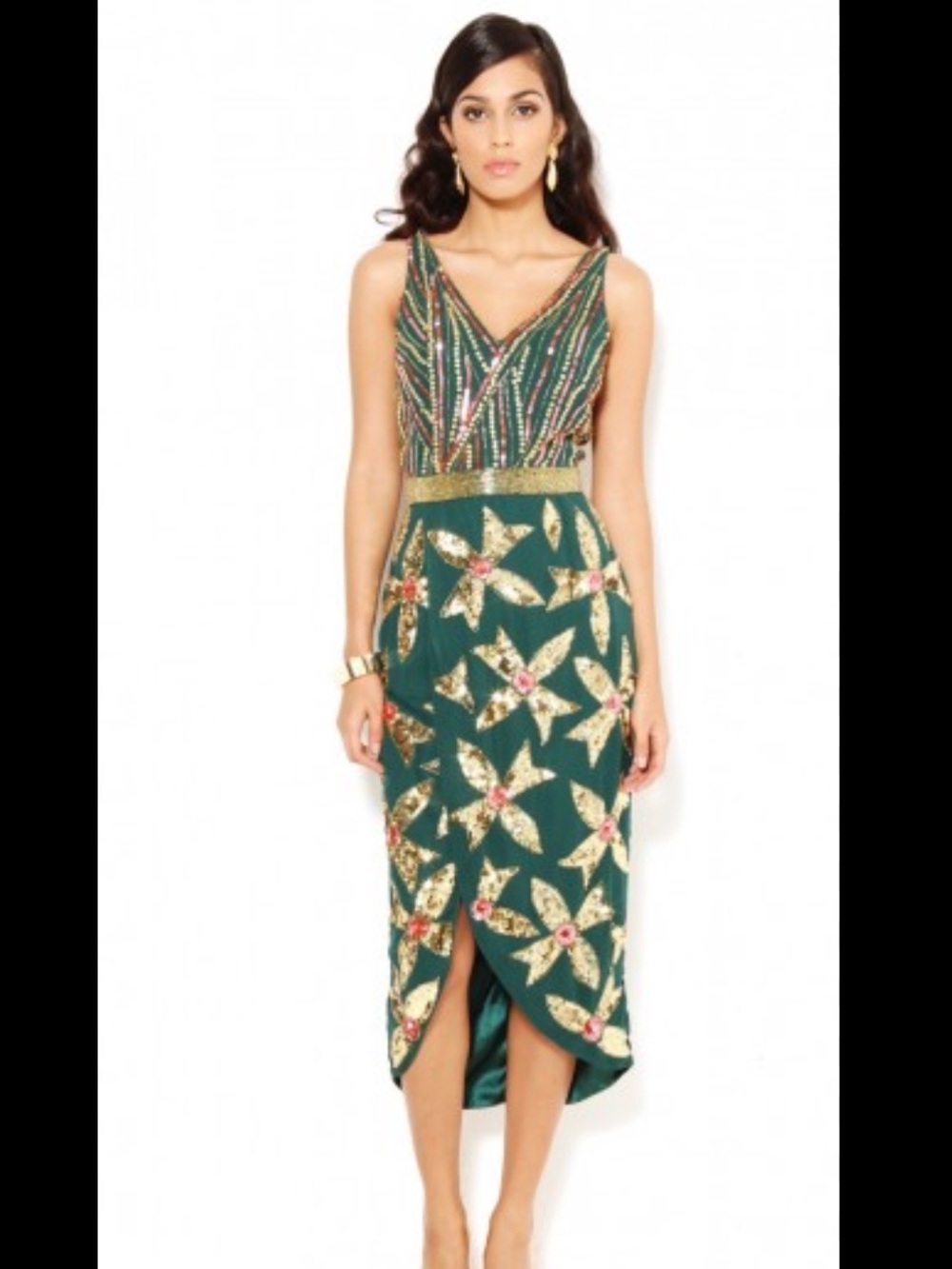 NWT Virgos Lounge Emerald Green Sequin Floral V-Neck Prom‎ Dress Size 6